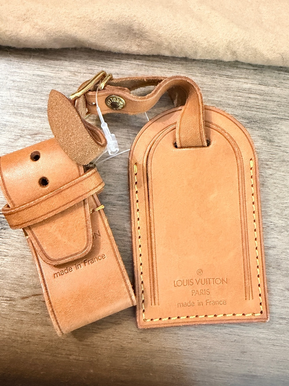 Louis Vuitton Tan Leather Luggage Tag and Strap Set
